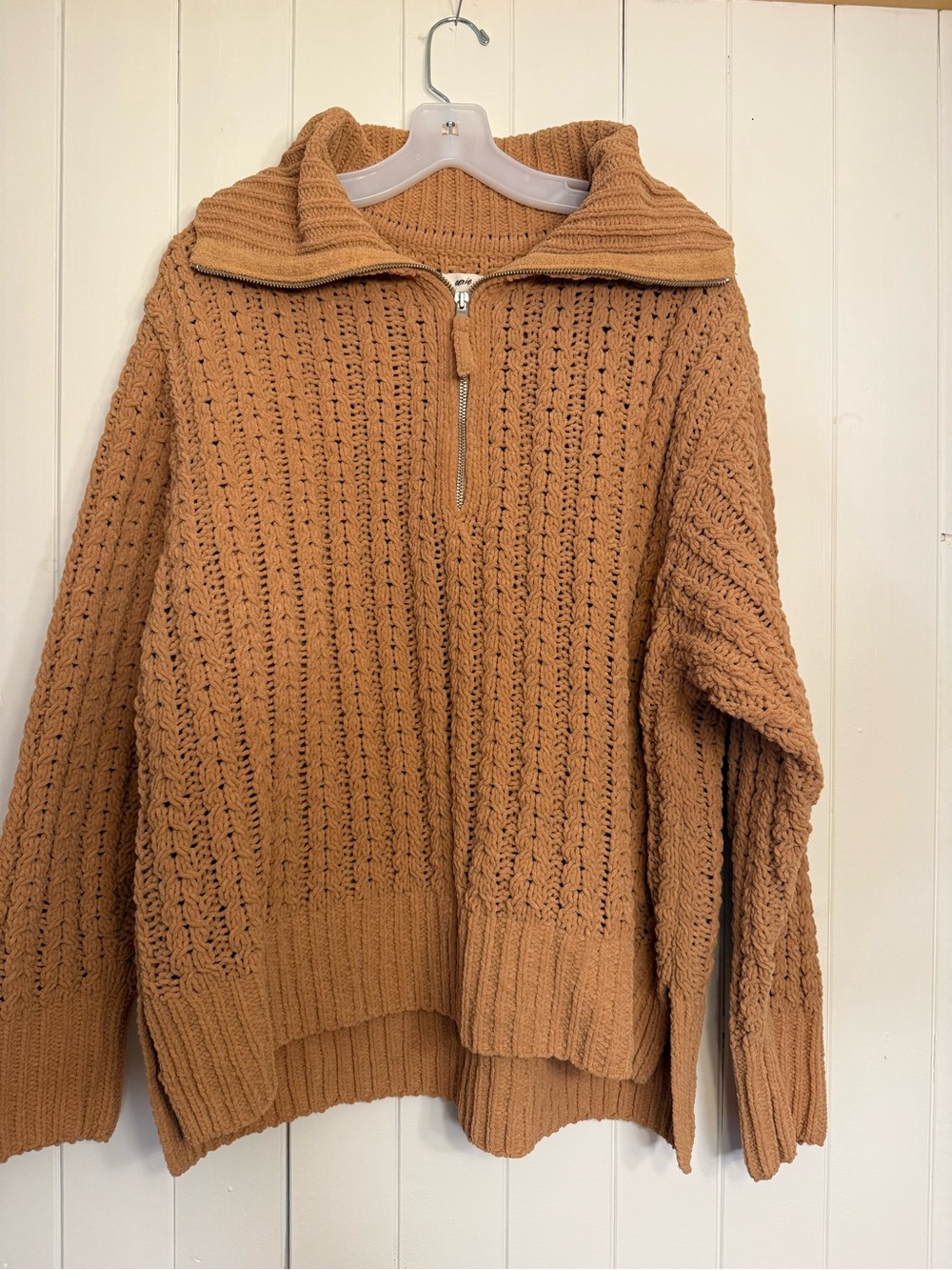 aerie Chunky Zip-Neck Cowl Sweater - Tan